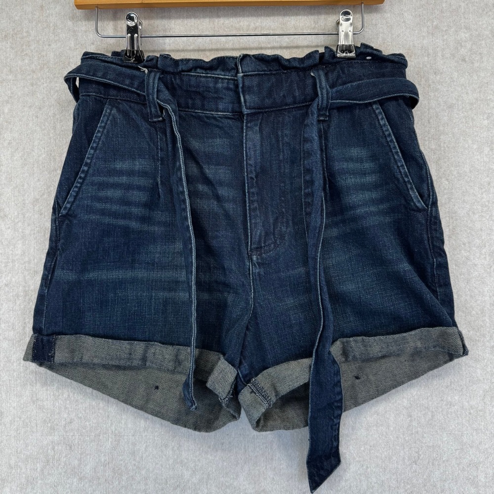 Express Women Size 6 High Rise Dark Wash Paperbag Waist Denim Shortie Shorts